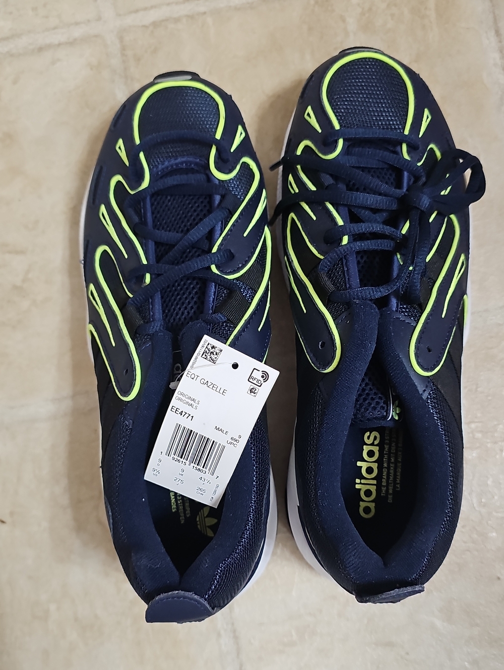 adidas Navy Athletic Sneakers with Neon Green Trim